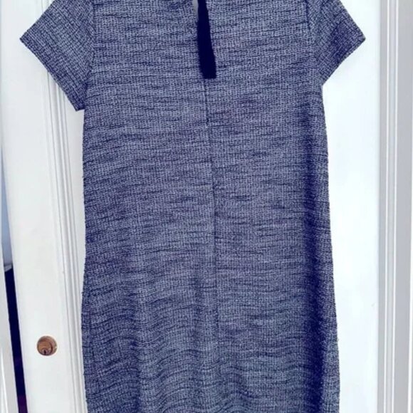 LOFT Women's Sz 12 Blue Multi Tweed Short Sleeve Sheath Dress Pockets EUC - Picture 5 of 6